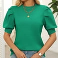 thumbnail image 2 of Olyvenn Women's Puff Short Sleeve Sweater Tops 2025 Spring Summer Trendy Crew Neck Casual T Shirts Blouses Green L, 2 of 6