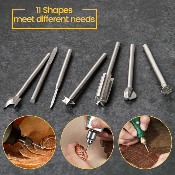 11Pcs Wood Carving Drill Bits Set - Compatible With Dremel Rotary Tools, Includes Various Shapes For Woodworking, Engraving, Carving Projects - Ideal For Hobbyists, Diy
