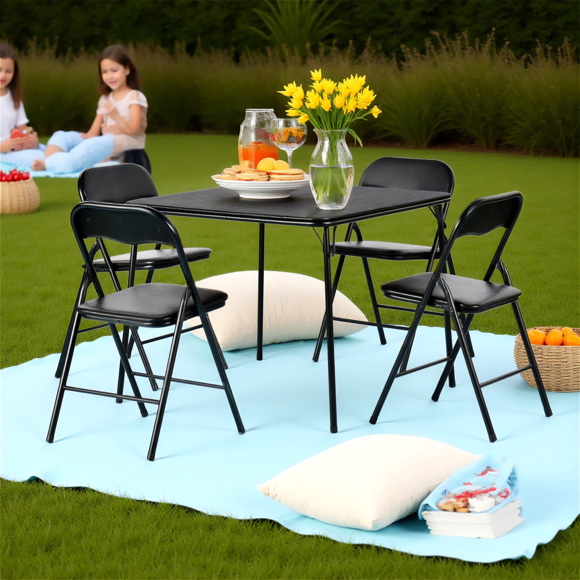 Homy Casa 5-Piece Folding Picnic Table and Chairs Set, Outdoor Portable Camping Set, Black