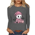 thumbnail image 2 of Xdegoge Women's Halloween Long Sleeve T-Shirts Cute Skeleton Pumpkin Print Crewneck Pullover Sweatshirts Novelty Fall Graphic Tees Casual Holiday Tops Comfortable Autumn Wear, 2 of 7
