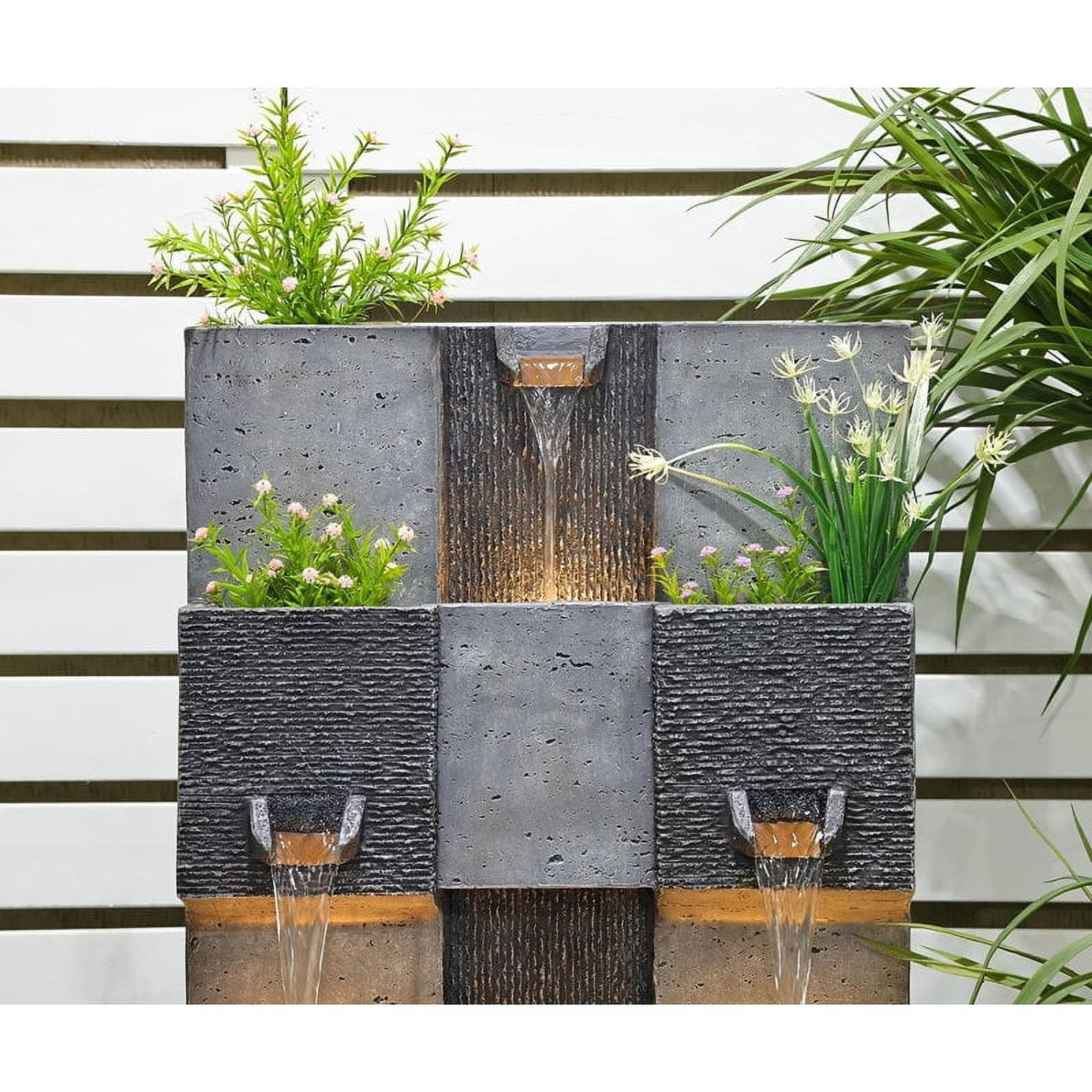 Outdoor Fountain 4 Tiered Modern Waterfall Fountains with LED Lights for Garden, Living Room, Patio, Home Decor