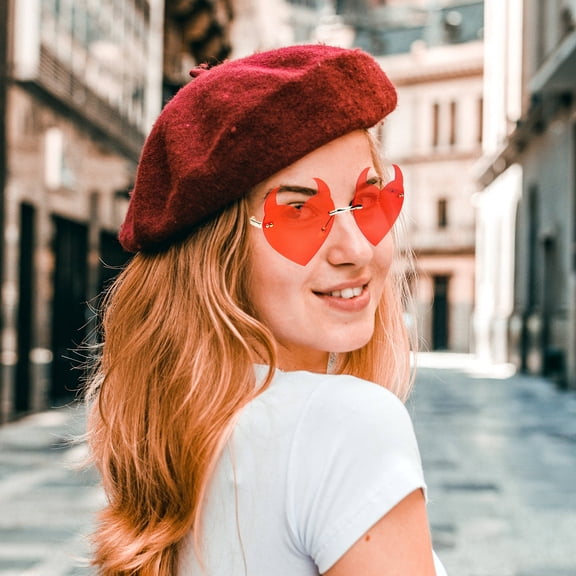 LULULION 1 Pair Fashion Sunglasses for Women Rimless Red PC with UV Protection