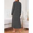 thumbnail image 4 of KISSGAL Women Long Nightgown V Nek Nightshirt Striped Sleepwear Full Length Sleepshirt with Pockets Long Sleeve Sleep Dress, 4 of 7