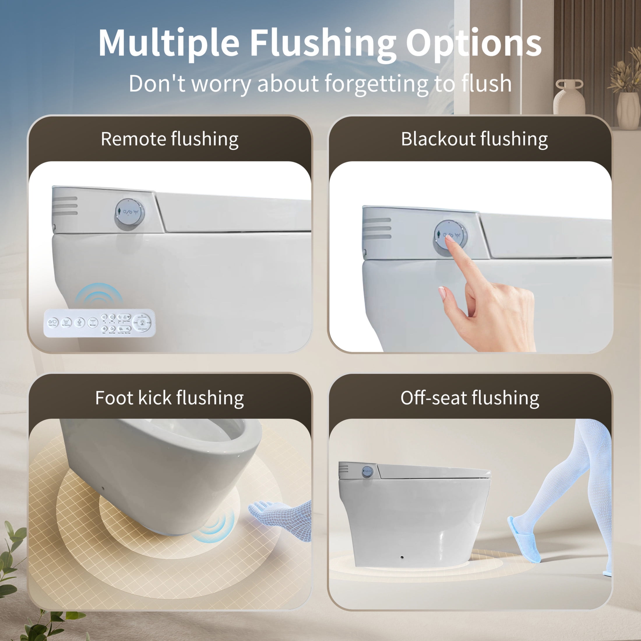 Noble House Tankless Smart Toilet with Bidet, Automatic Sensor One-Piece Bidet Toilet with Foot Sensor & Side Know, White