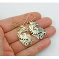 thumbnail image 2 of 14k Gold Mother of Pearl Earrings Black Shell Iridescent Large Carved Dragon Relief Teardrop 2 Inches Designed for Adult Women, 2 of 5