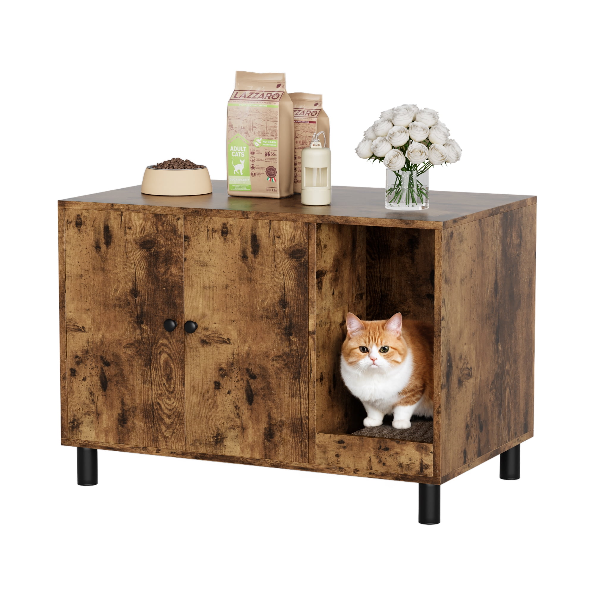 Homall Hidden Cat Litter Box Enclosure with Scratching Mat Wooden Cat Washroom Furniture Cat Box Cabinets, Brown