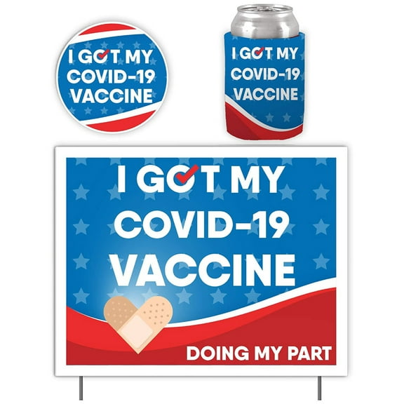 I Got My Covid-19 Vaccine Yard Sign, Can Cooler and Decal Bundle
