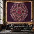 thumbnail image 6 of Circular Mandala with Floral Center on Deep Plum Background, Mystical Boho for Boho Decor Lovers, Symmetrical Radial Wall Art, Housewarming Gift Tapestry Wall Hanging for Bedroom and Living Room, 6 of 7