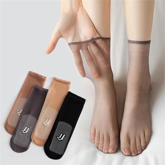 Calcetas antideslizantes de cristal de terciopelo - Calcetines cortos transpirables color nude para mujer, 85% terciopelo 15% elastano, talla 35-44