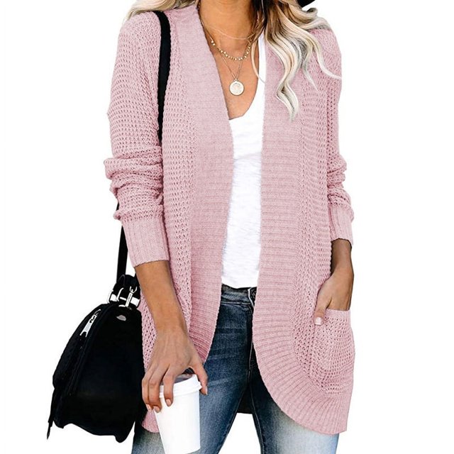 Suéter tipo cárdigan con bolsillos grandes y tapeta curvada de estilo europeo y americano para mujer de otoño e invierno