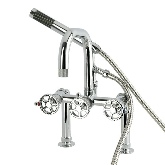 Kingston Brass AE6001CG Fuller 7" Center Deck-Mount Clawfoot Tub Faucet with Hand Shower, Polished Chrome