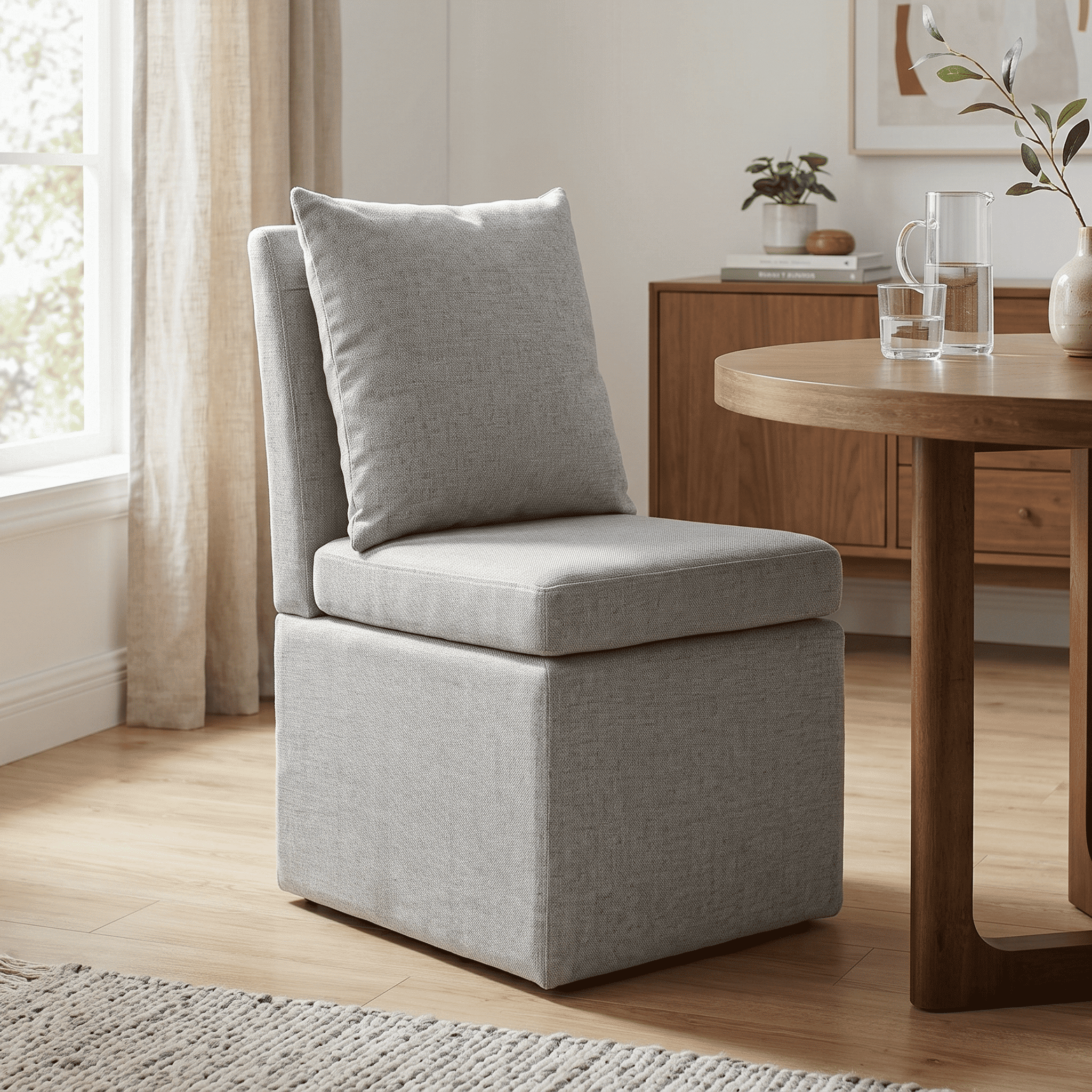 Furniture of America Jaine Modern Fabric Pillow Back Dining Side Chair with Casters, Taupe