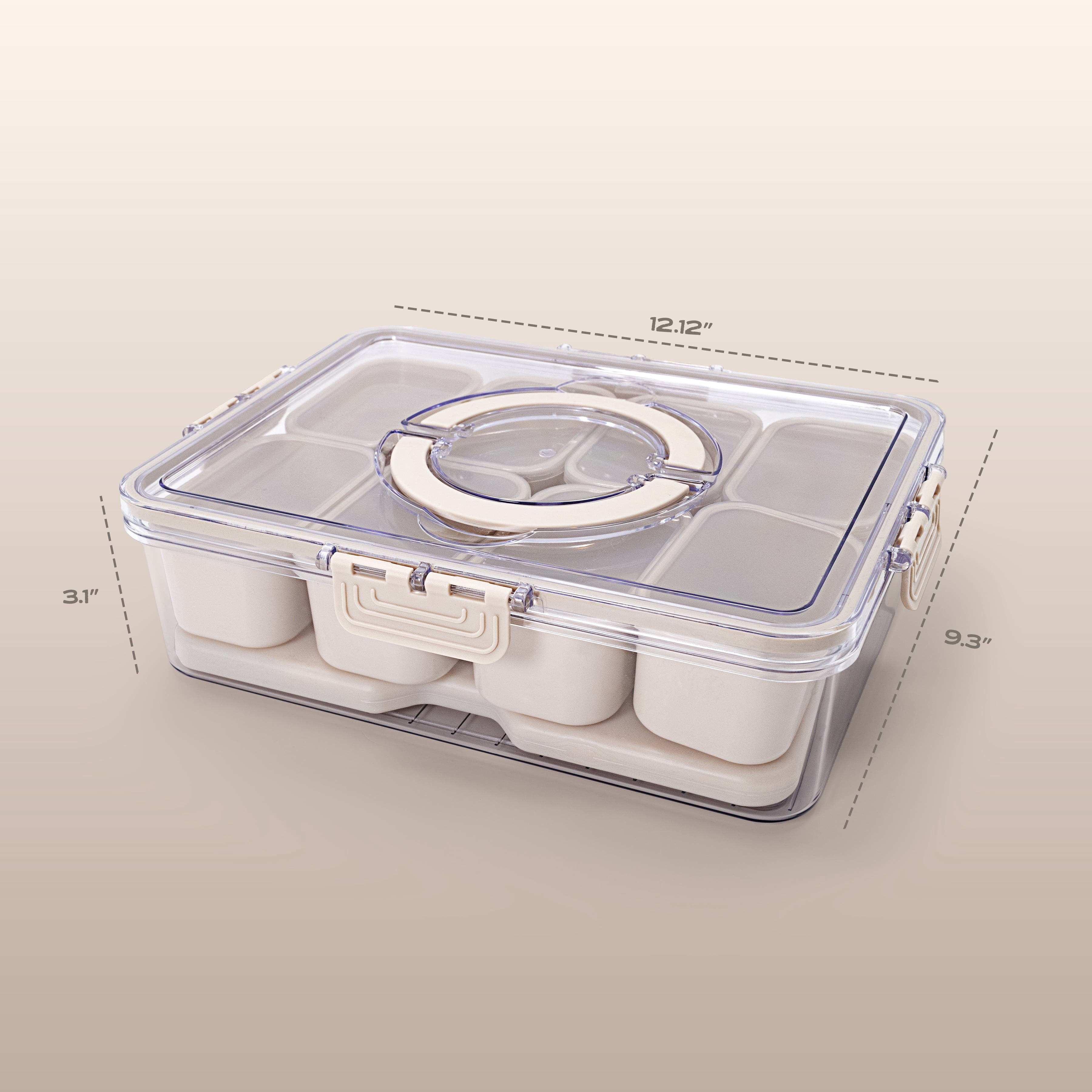 (2 pack) Cook with Color 8-Compartment Snack Box Food Storage Container with Lids, Removable Ice Pack, Leak-Proof Portable Lunch Box with Locking Lid, Charcuterie Tray Portion Control, Dishwasher Safe, Taupe