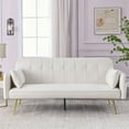 thumbnail image 3 of Atumon Velvet Sofa, Futon Sofa Bed with 2 Pillows and Metal Legs, Couches and Sofas, Velvet Sofa Couch with 2 Pillows and Metal Legs, Convertible Sofa Bed for Living Room Bedroom, Beige, 3 of 10