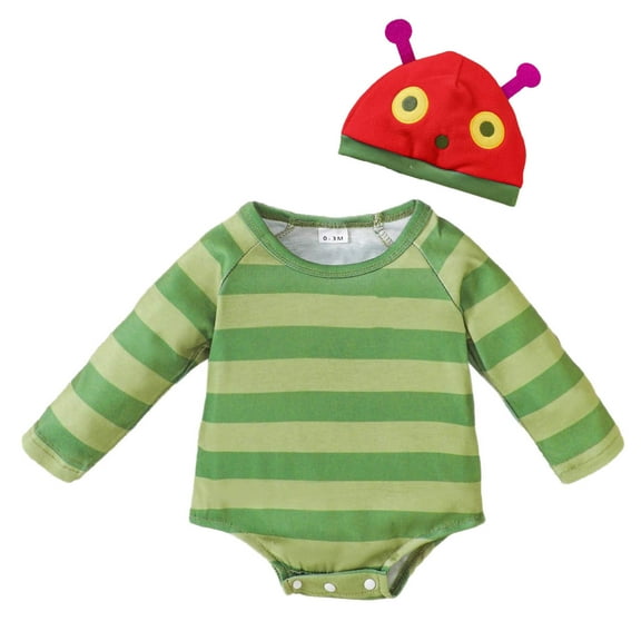 Lopecy-Sta Onesie for Toddlers Infant Girl Boy Halloween Party Wear Long Sleeve Knit Hungry Romper with Hat Outfit