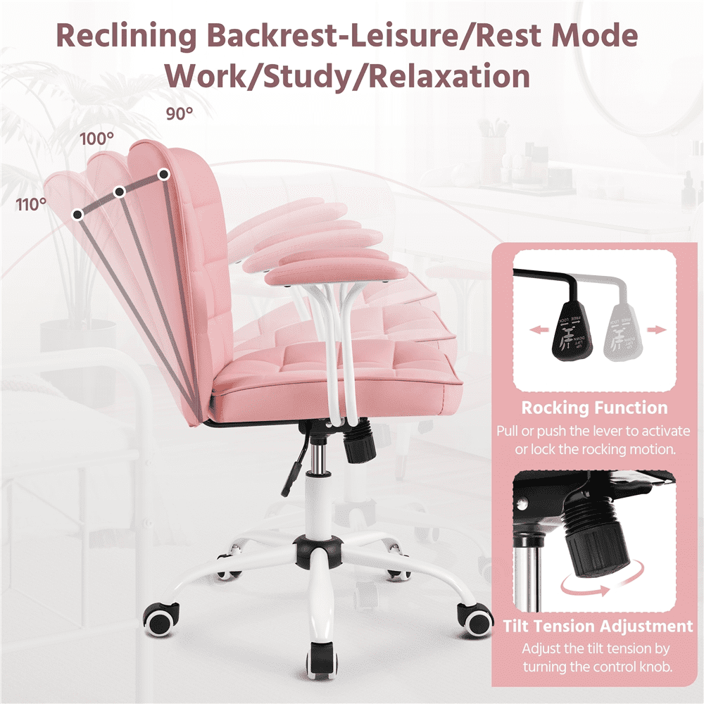 Alden Design Modern Mid-Back Faux Leather Office Chair Upholstered for Home Office, Pink