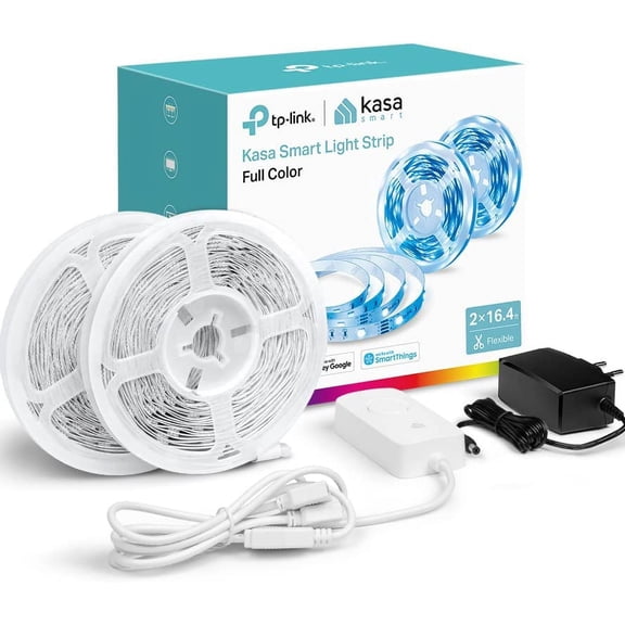 Kasa Smart LED Light Strip, RGB, 32.8ft(2 Rolls of 16.4ft.) Wi-Fi LED Strip Works w/ Google Assistant,High Brightness, Trimmable, Up to 25,000 Hours,2Yr Warranty (KL400L10),Multicolor