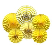 ADLKGG Party Hanging Paper Fans Set, Yellow Round Pattern Paper Garlands Decoration for Birthday Wedding Graduation Events Accessories, Set of 6