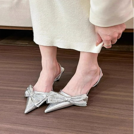 New Pointed Toe Stiletto Solid Color Bow Decorated Fashion Sandals Comfortable Casual Sexy Elegant High Heels Women s Shoes