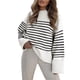 thumbnail image 3 of Suéter Informal de Punto Afelpado de Larga Extragrande para Mujer, Ropa de Otoño Rayas Blancas y Negras L, 3 of 9
