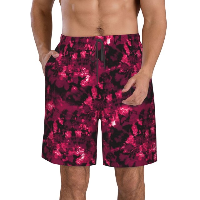 Fotbe Burgundy Tie Dye Trajes de Baño Estampados para Hombre, Shorts de Verano de Secado Rápido, Ropa de Playa, Bañadores-Medium