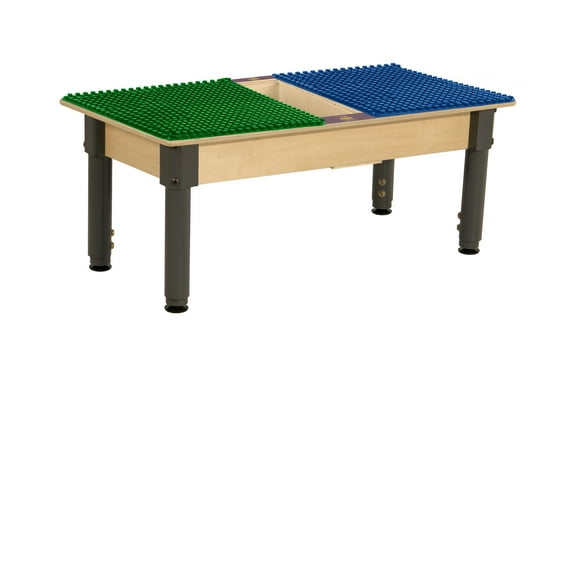 Time-2-Play Montessori Kids Play Table, Blue & Green Reactangular Activity Table with a Trough for Toddlers Compatible with Duplo Building Blocks [12”-17” Adjustable Legs]