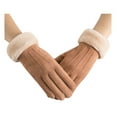thumbnail image 4 of Women Suede Faux Fur Fleece Lined Soft Gloves Touch Screen Winter Thermal Cuff Mitten, 4 of 5