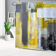 HVEST Abstract Art Painting Shower Curtain, Yellow Grey Modern Art Bathroom Shower Curtain Polyester Fabric Decor Curtain with Hooks, 72X78 inch