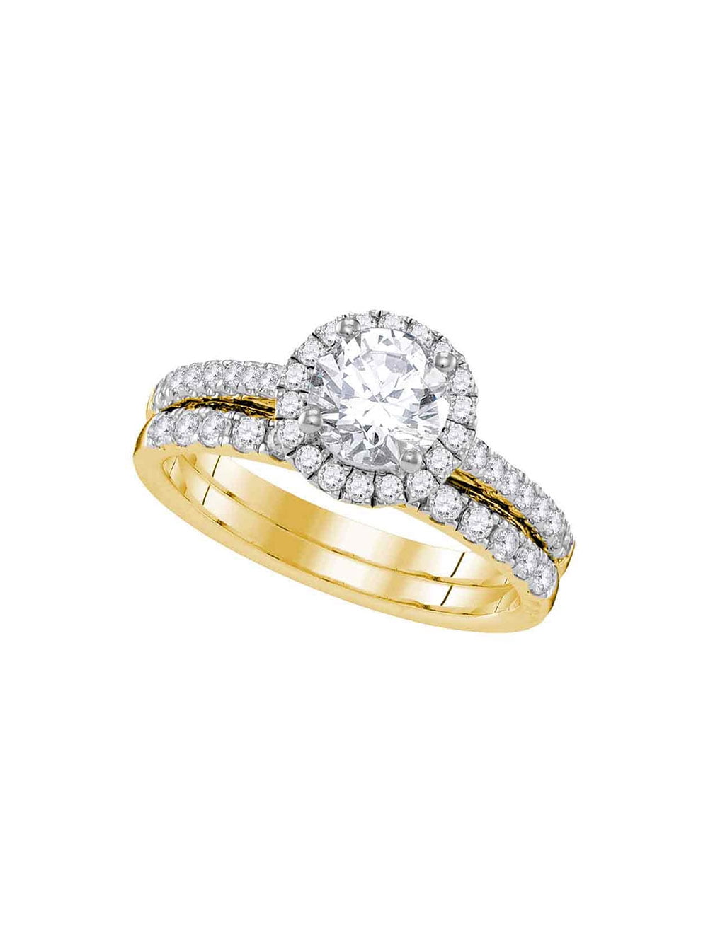 14kt Yellow Gold Round Diamond Halo Bridal Wedding Ring Band Set 11/3