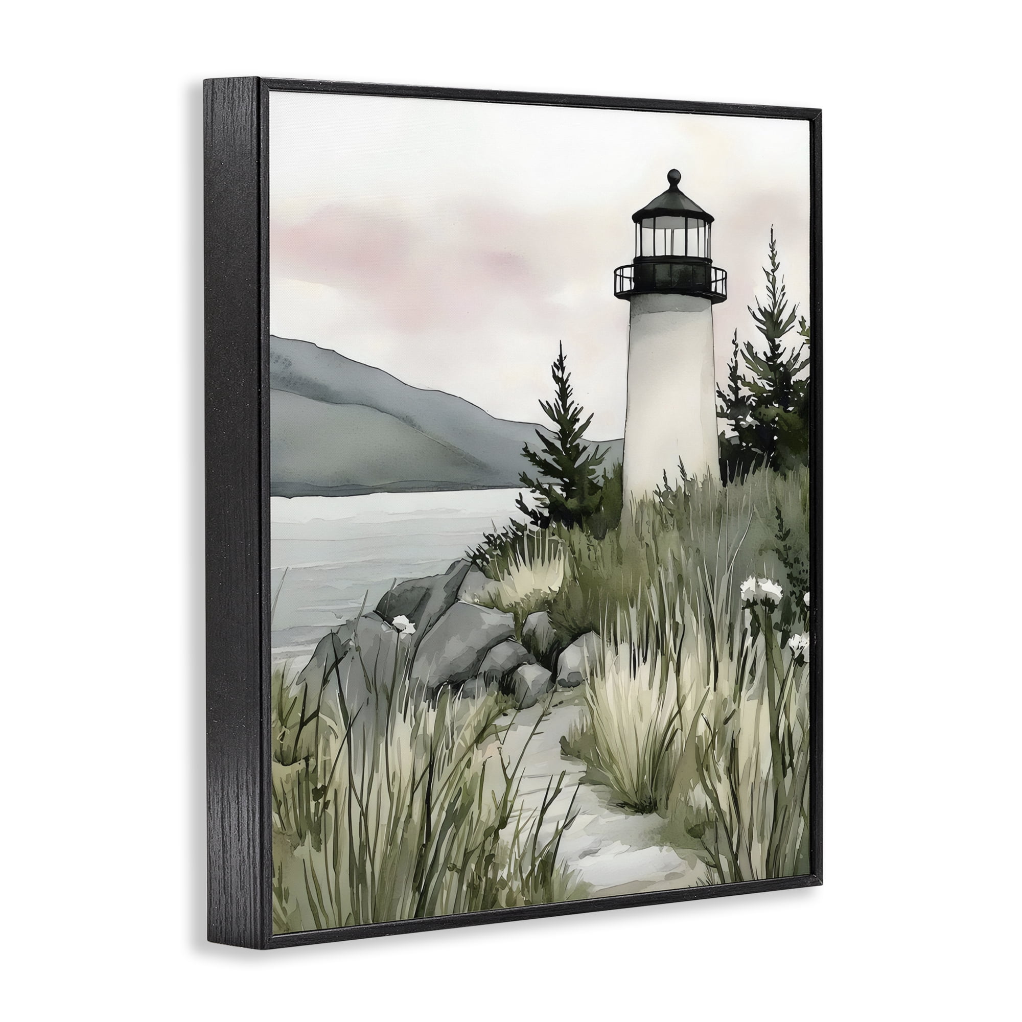 Stupell Industries Coastal Calm Lighthouse Black Framed Giclee Art, design by Riley B