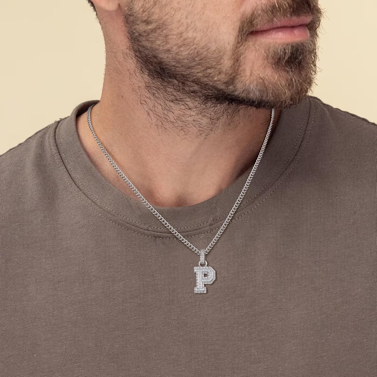 Initial A-Z Letter Pendant Necklace for Men 18K Gold Plated