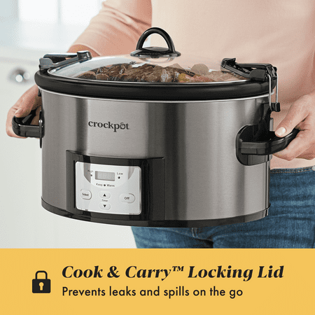Crock-Pot - Cook & Carry Programmable 7-Quart Slow Cooker with Easy Clean - Black Stainless Steel