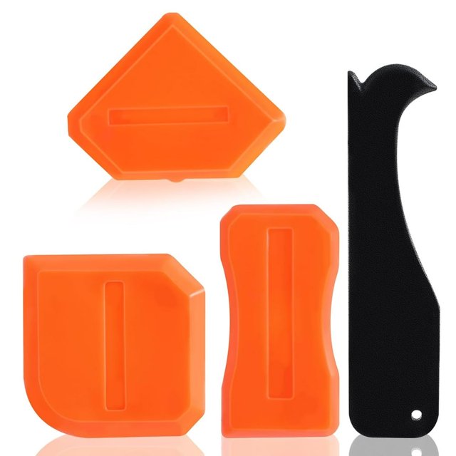 CHUANK Caulk Tool Set 4 Pcs Sealant Silicone Finishing Kits 3 in 1 Scraper Multifunction Hand Tools Orange Grout Caulk Remover Applicator for Kitchen Bathroom Floor Sealant Sealing