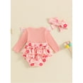 thumbnail image 4 of Musuos 2-Piece Baby Girls Cute Clothes Set 0-18M Bow Ruffled Trim Ribbed Long Sleeve Tiered Dress Romper + Headband Fall Outfits, 4 of 9