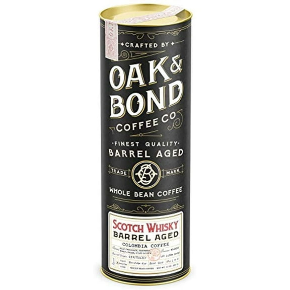 Scotch Whisky Barrel Aged Coffee - Whole Bean Coffee, Colombia Medium Roast Coffee Aged in Scotch Whisky Barrels by Oak & Bond Coffee Co. - 10 oz