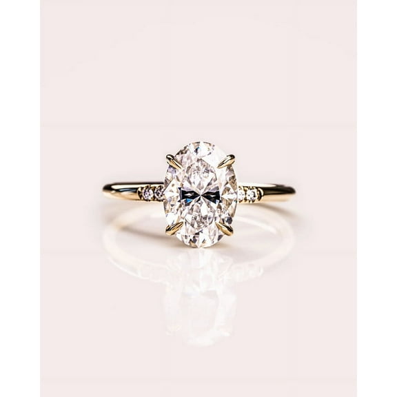 Cora Jewellery 1.5CT Delicate Oval Moissanite Hidden Halo Engagement Ring For Women, 14K Yellow Gold