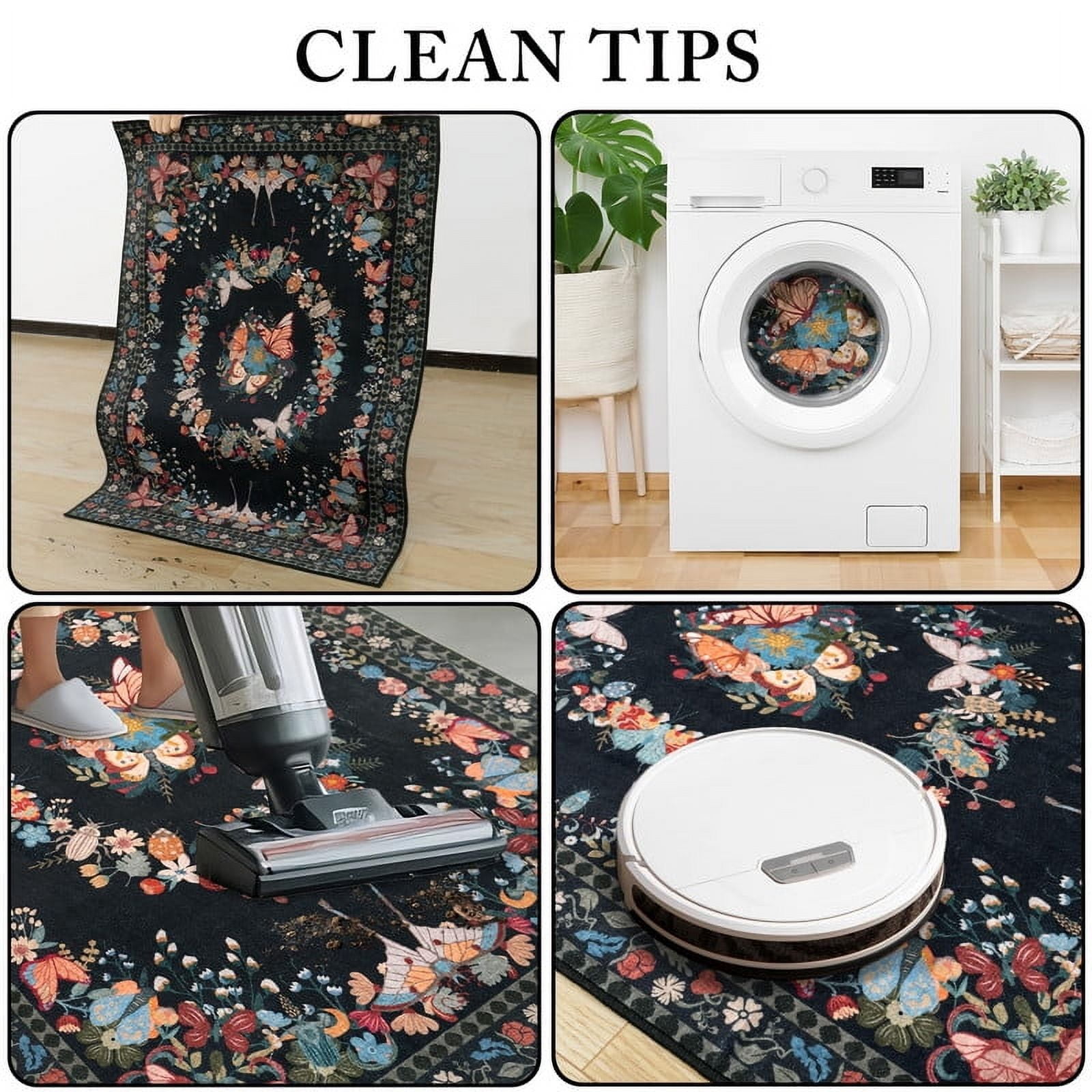 4x6 Butterfly Print Washable Black Area Rug for Living Room Bedroom Dining Room Office Nursery Non-Slip & Stain Resistant Modern Indoor Carpet, Soft Cozy Low Pile Throw Rugs with Rubber Backing