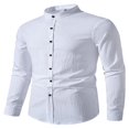 thumbnail image 3 of Chemise Henley Boutonnée Classique pour Hommes avec Tissu en Lin de Coton Rétro, 3 of 5
