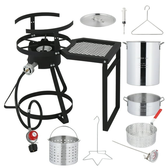 Ktaxon Propane Outdoor Fryer Kit Aluminum Frying/Boiling Turkey Fryer Pot 30QT 4 Piece Set with Side Table