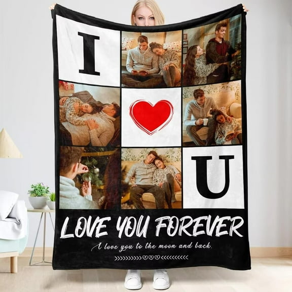 AISENIN Personalized Blanket with Pictures to Mom Dad Husband Aunt Son Daughter Grandpa Grandma Customized Photos Text Throw Blankets