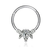 BM25 JEWELRY 14 Karat White Gold Marquise Floral Sparkle Clicker Hoop Ring-Clear Gem