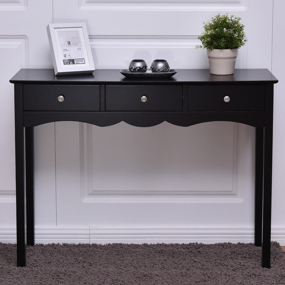 Costway Console Table Hall table Side Table Desk Accent Table 3 Drawers Entryway Black by Costway