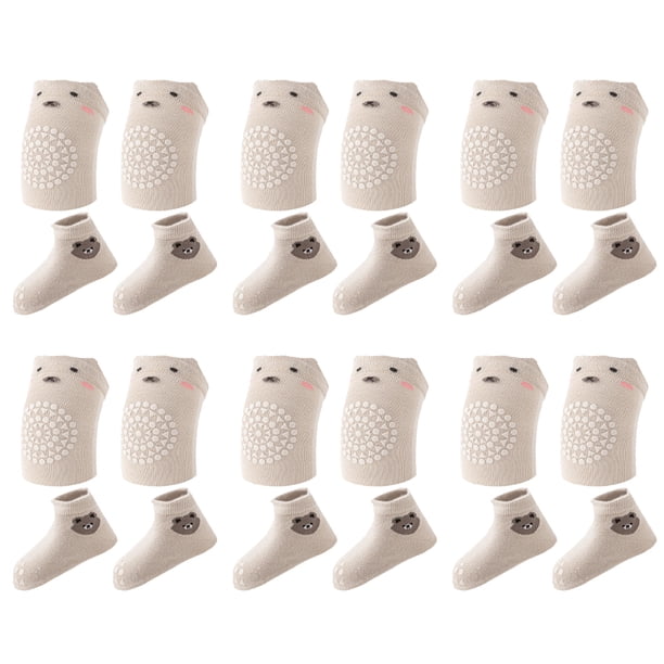 6 rodilleras antideslizantes para gatear para bebés y calcetines antideslizantes para bebés, Protector de rodilla para niños pequeños