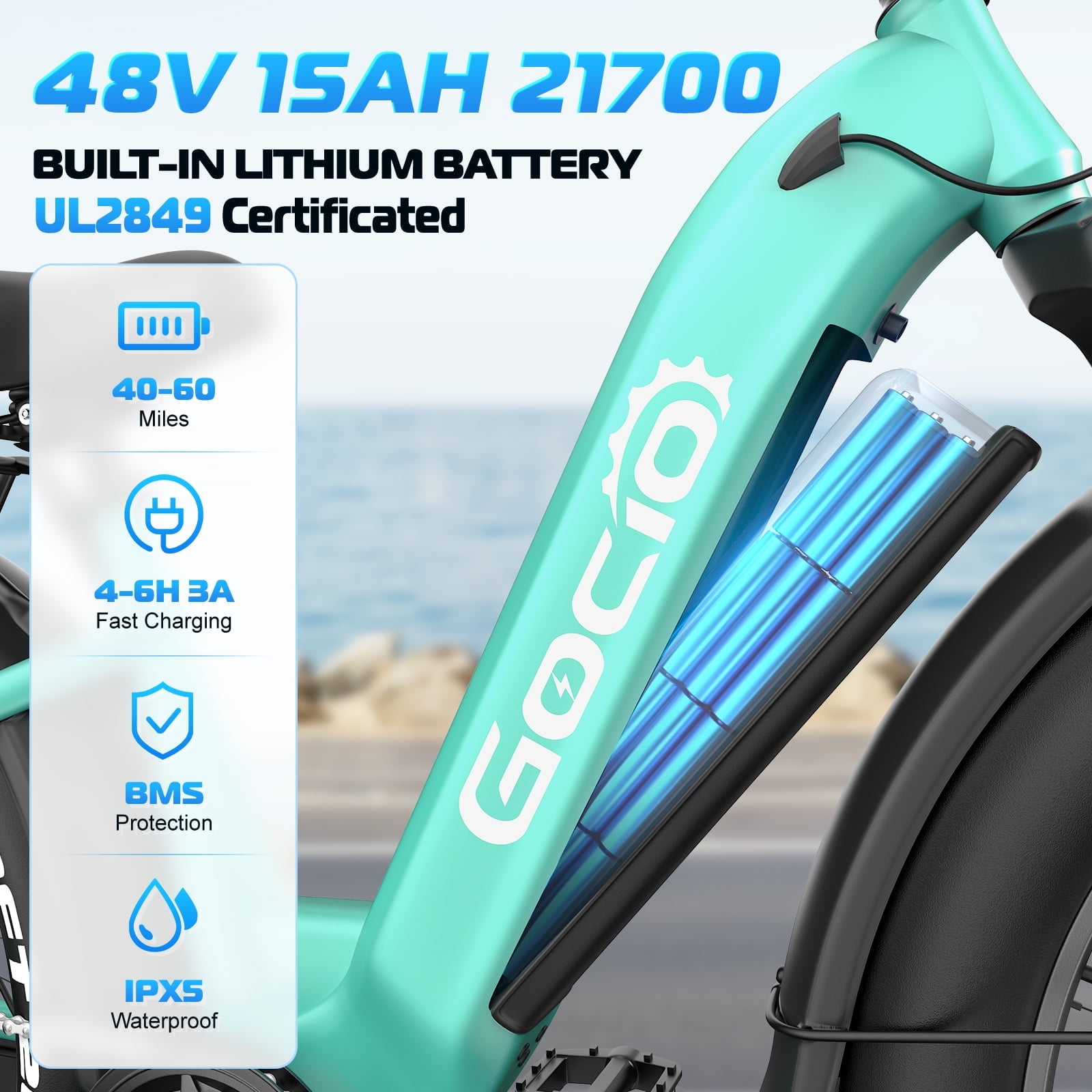 Gocio 26" Fat Tire Electric Mountain Bike for Adults, 1350W Peak Motor, 48V 15Ah (720Wh) Removable Battery, 22 Mph, 7-Speed Off-Road Ebike, UL2849 Certified