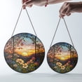 thumbnail image 4 of Sunset In Spring Landscape Suncatcher Stained Glass Style UV Printed Glass Nature Home Decor Round, 4 of 8