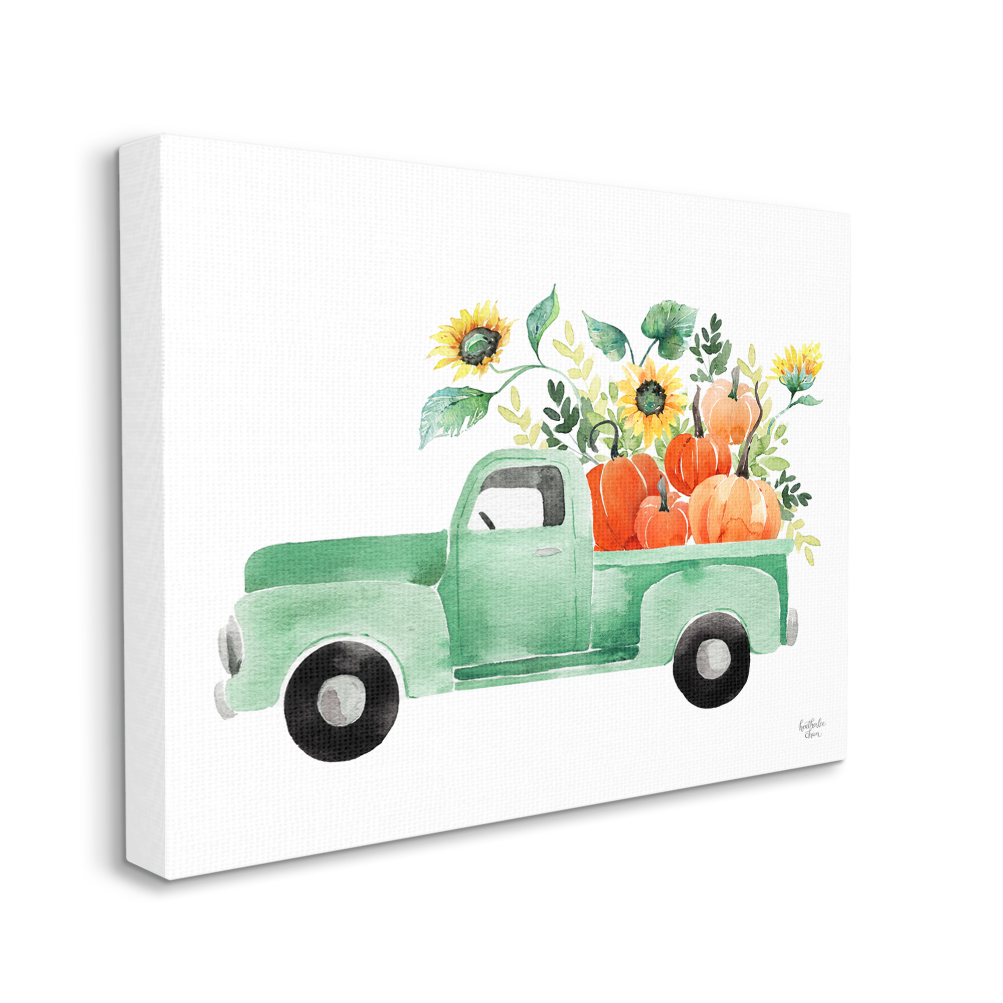 Stupell Industries Autumnal Plants Pumpkins Seasonal Green Pickup Truck Painting Gallery Wrapped Canvas Print Wall Art, Design by Heatherlee Chan