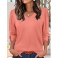 thumbnail image 4 of Womens 3/4 Sleeve Tops with Buttons V-Neck Summer Outfits Casual Shirts Beach Vacation Fall Clothes 2025 Coral XXL, 4 of 8