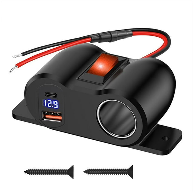 Divisor de Enchufe de Encendedor de 12 V QC3.0 y PD3.0 con Voltímetro, Cargador USB para Coche, Adaptador de Corriente para Coche, , Camión.