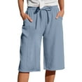 thumbnail image 4 of vigerkar Linen Shorts for Women Drawstring High Waisted Plus Size Shorts Summer Vacation Loose Beach Pants with Pockets Sky Blue, XXL, 4 of 8