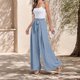thumbnail image 3 of WILLBEST Pantalones Casuales para Mujer, Color Liso, Cintura Alta, Palazzo, Holgados, con Lazo y Bolsillos, Largos, para Uso Diario. Extra Grande, 3 of 4